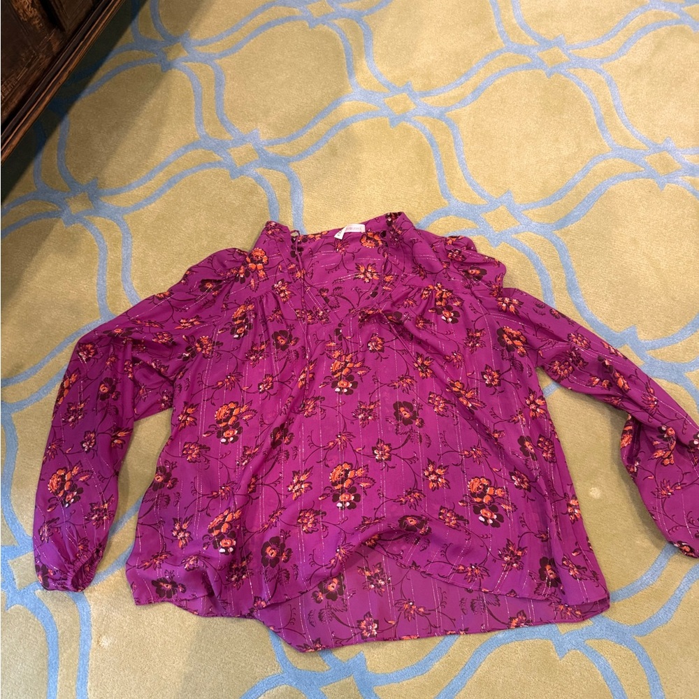 Ulla Johnson Kids Floral Blouse in Purple and Orange